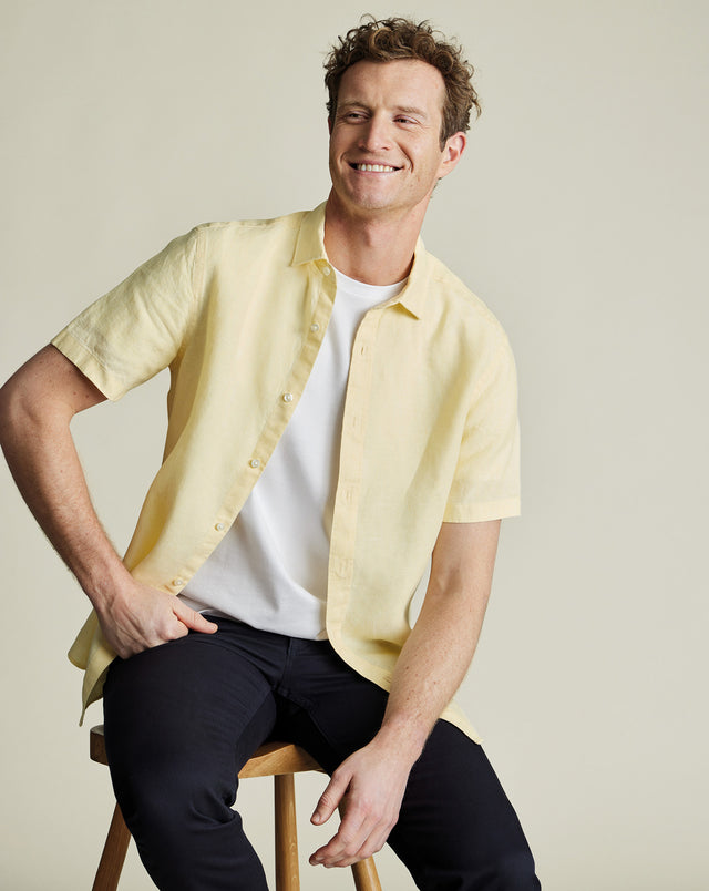 Short Sleeve Pure Linen Shirt - Lemon Yellow