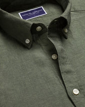 Button Down Pure Linen Shirt Green