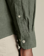 Button Down Pure Linen Shirt Green