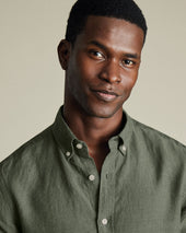 Button Down Pure Linen Shirt Green