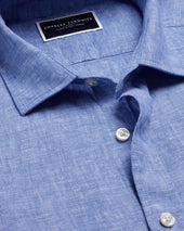Pure Linen Short Sleeve Shirt Blue