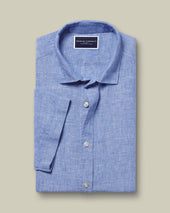Pure Linen Short Sleeve Shirt Blue