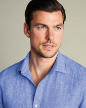 Pure Linen Short Sleeve Shirt Blue