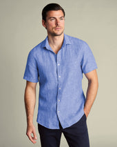 Pure Linen Short Sleeve Shirt - Cobalt Blue