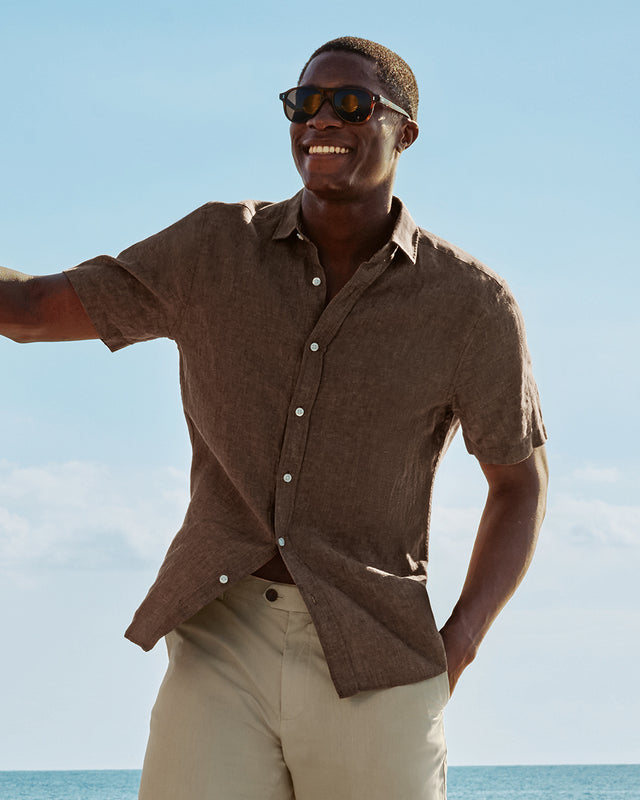 Short Sleeve Pure Linen Shirt Mocha