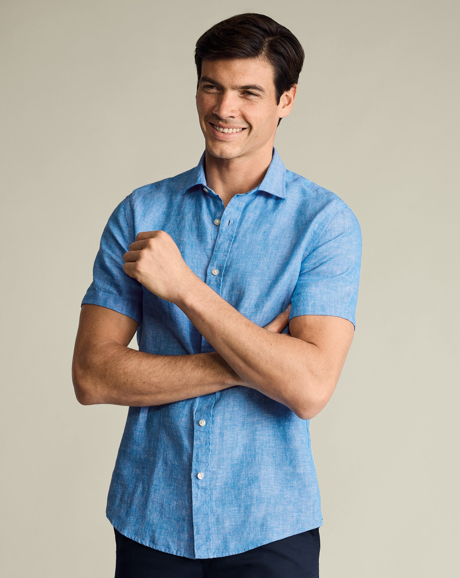 Short Sleeve Pure Linen Shirt Ocean