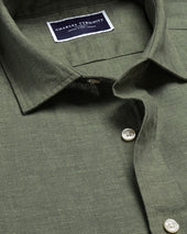 Short Sleeve Pure Linen Shirt Green