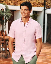Pure Linen Short Sleeve Shirt Pink