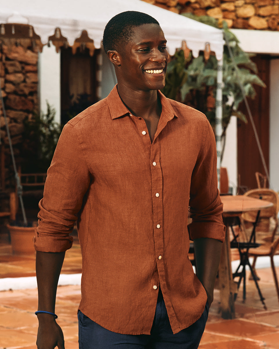 Pure Linen Shirt – Orange