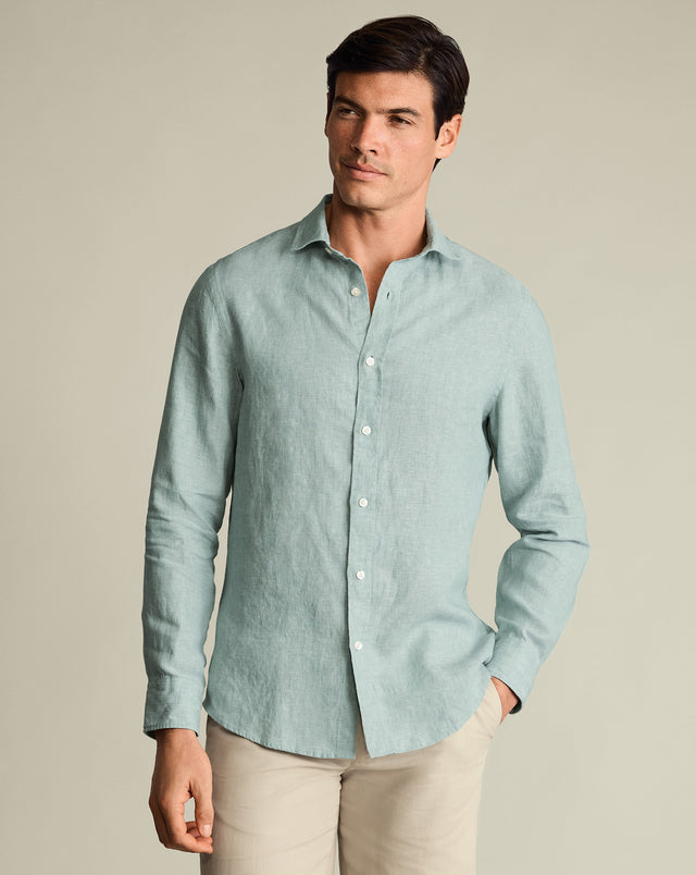 Pure Linen Shirt – Teal Green