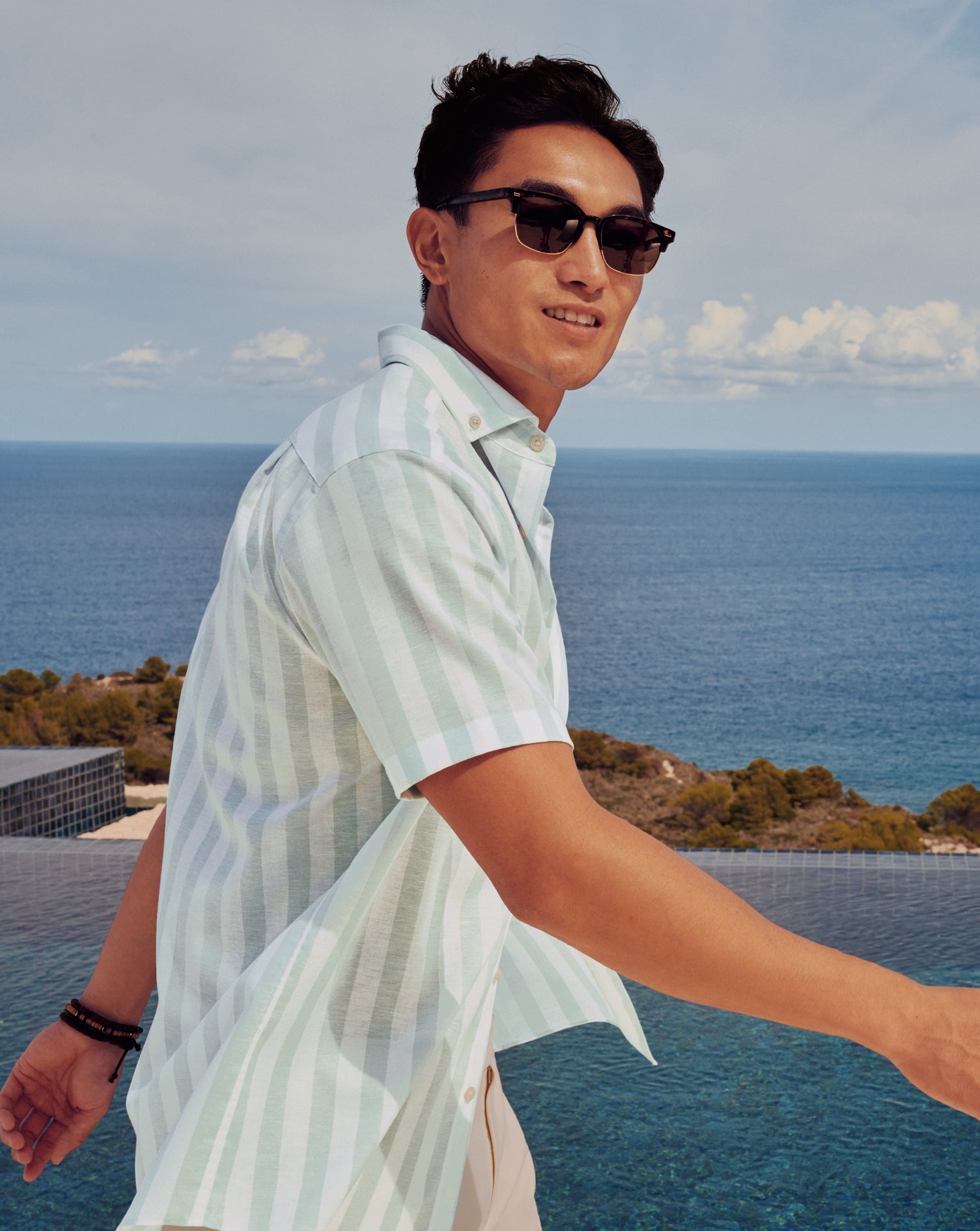 Short Sleeve Non Iron Stretch Poplin Shirt Aqua