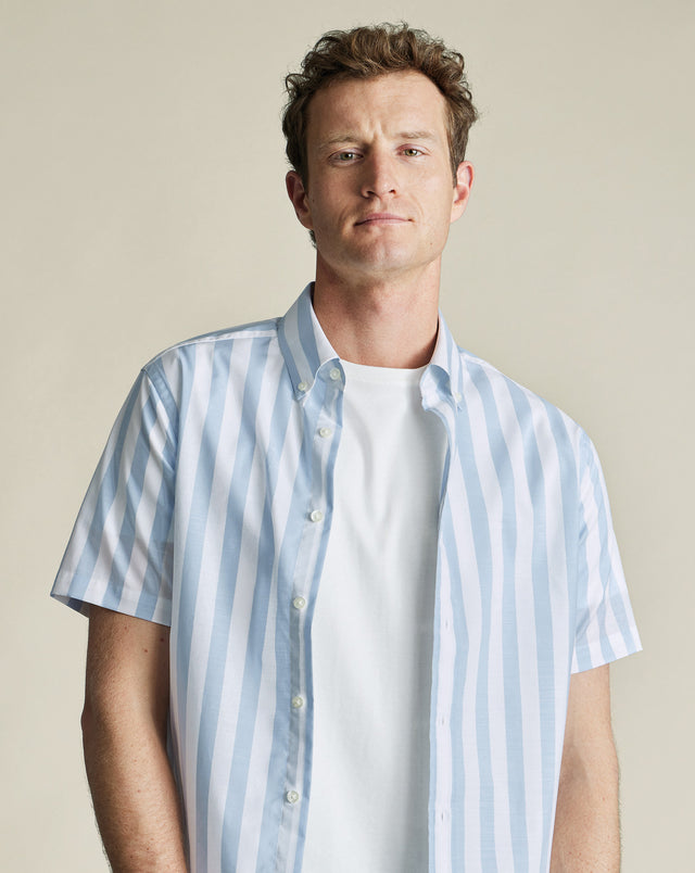 Short Sleeve Non-Iron Stretch Poplin Shirt - Sky Blue
