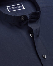Collarless Stretch Washed Oxford Shirt Ink Blue