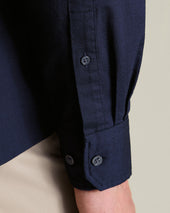 Collarless Stretch Washed Oxford Shirt Ink Blue