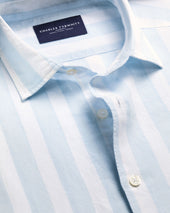 Short Sleeve Cotton Linen Stripe Shirt Light