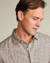 Short Sleeve Cotton Linen Leaf Print Shirt Mocha