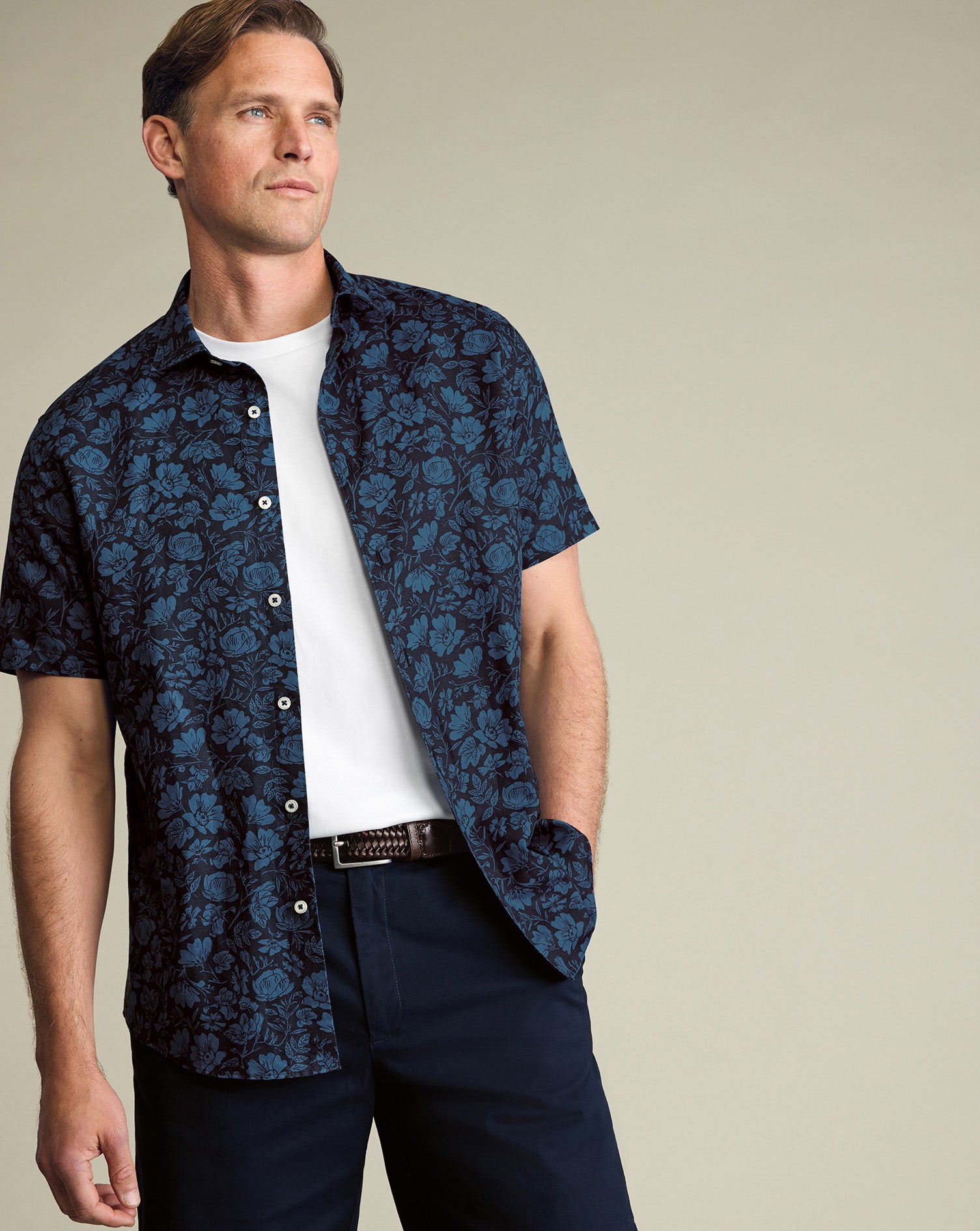 Short Sleeve Cotton Linen Floral Print Shirt