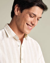 Short Sleeve Cotton Linen Stripe Shirt