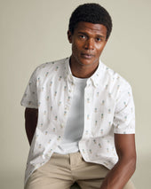 Short Sleeve Stretch Washed Poplin Print Shirt