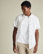 Short Sleeve Stretch Washed Poplin Print Shirt