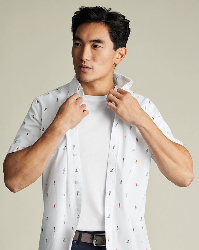 Short Sleeve Non-Iron Poplin Ice Cream Print Shirt - White