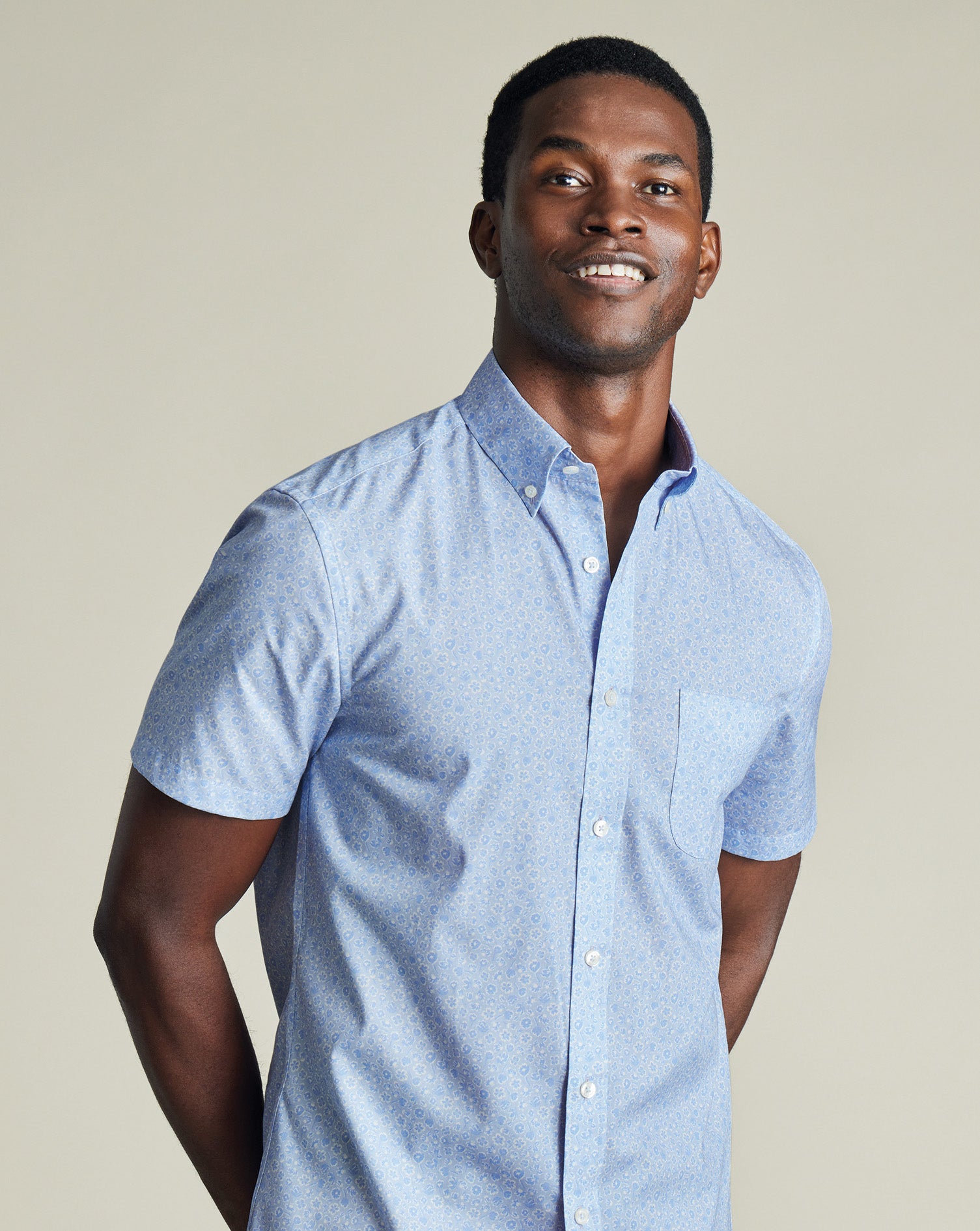 Non Iron Poplin Floral Print Short Sleeve Shirt