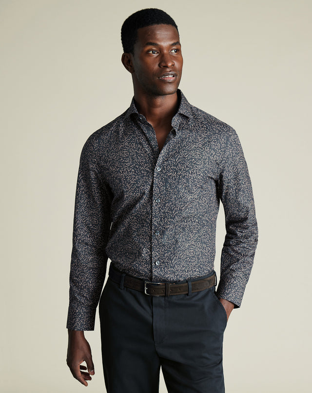 Chemise à motif feuilles en tissu Liberty - Bleu marine