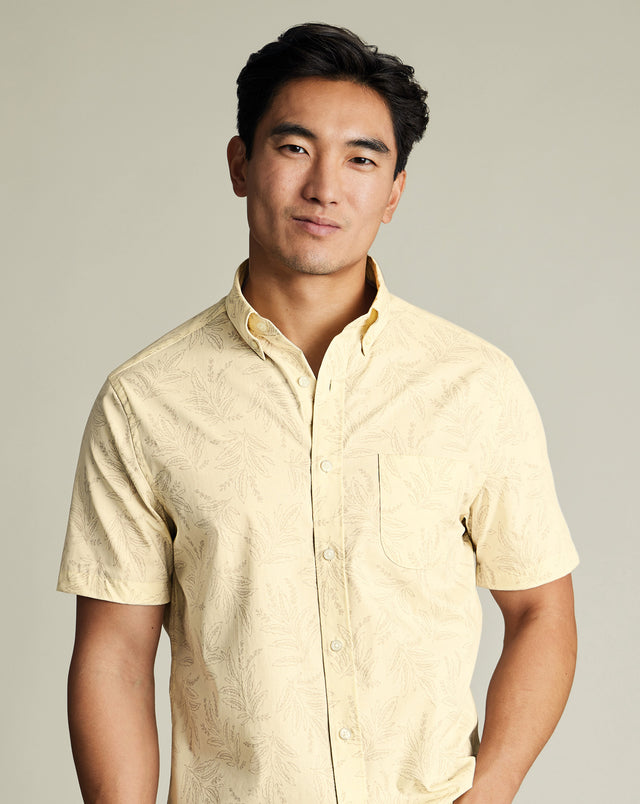 Short Sleeve Non-Iron Poplin Print Shirt - Yellow
