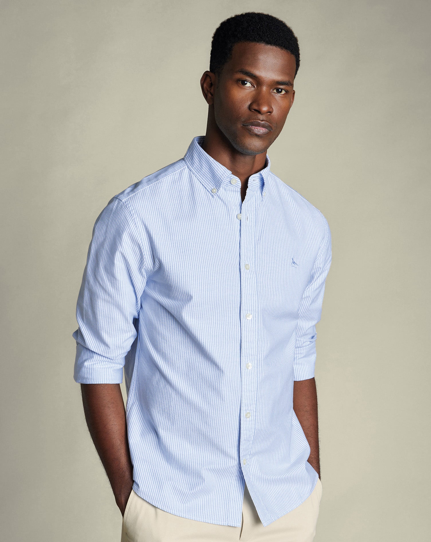 Button-Down Stretch Washed Oxford Stripe Shirt – Ocean Blue