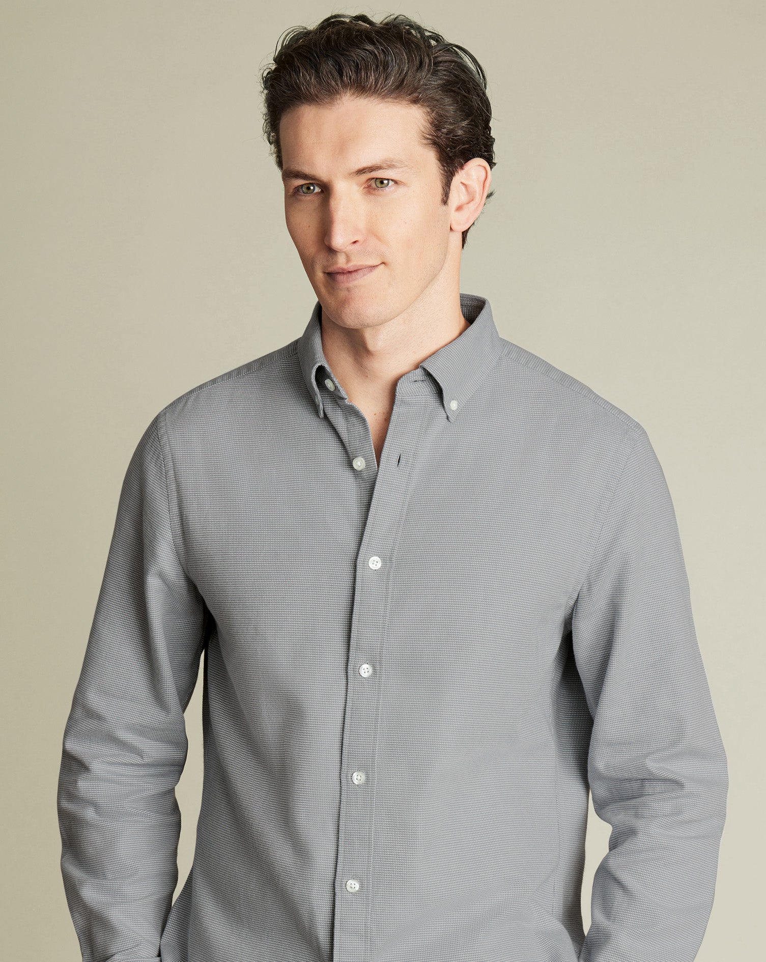 Textured Flannel Shirt - Light Gray