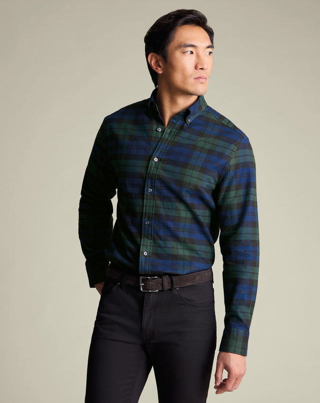 Brushed Flannel Check Shirt - Royal Blue & Green