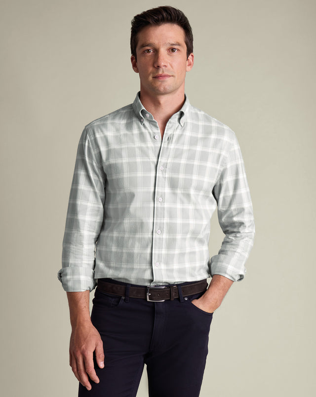 Brushed Flannel Check Shirt - Light Gray