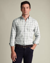 Brushed Flannel Check Shirt - Light Grey