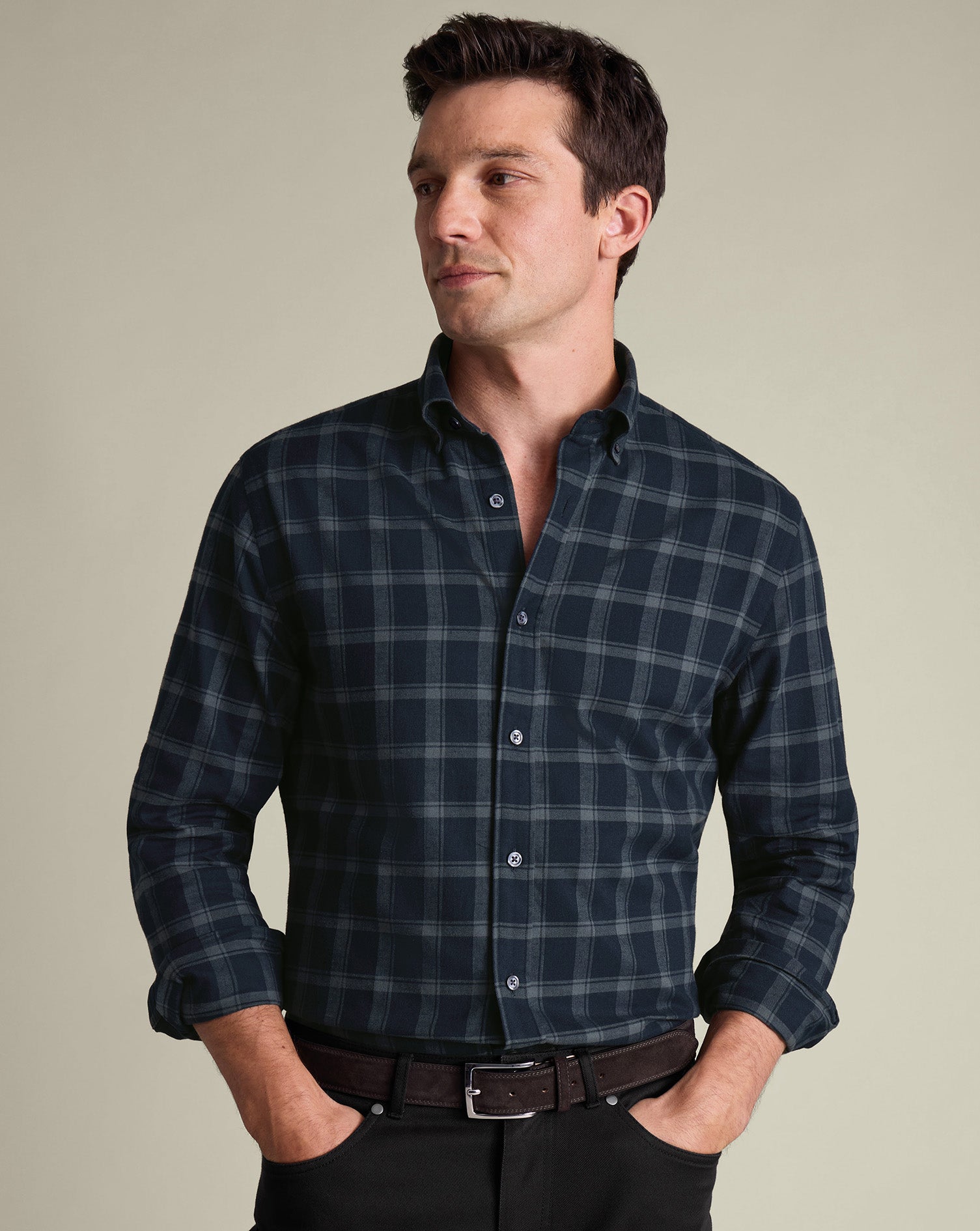 Brushed Flannel Check Shirt Ink Blue