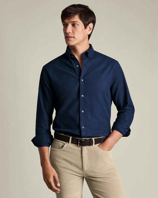 Brushed Flannel Shirt - Navy