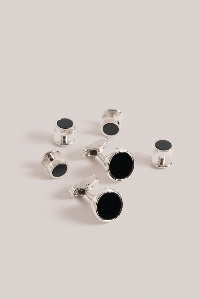 Cufflink - Palladium - Onyx Stone Inlay