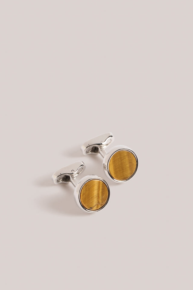 Cufflinks - Palladium - Tigers Eye Stone Inlay