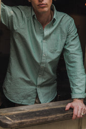 Oxford Cloth Button Down Evergreen Stripe