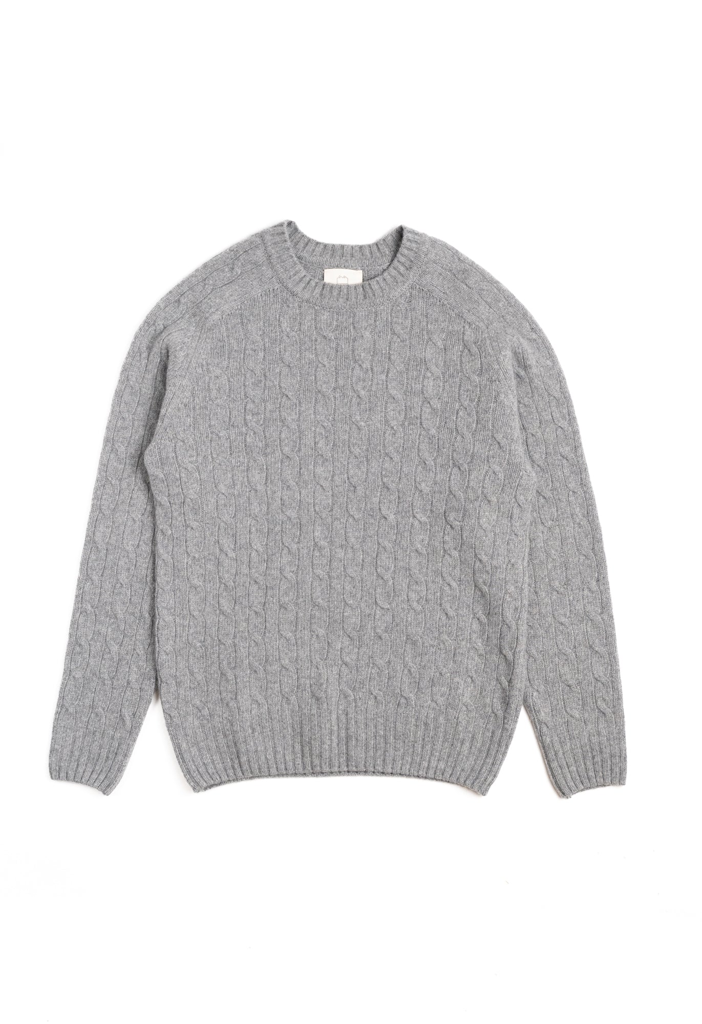 LAMBSWOOL CABLE KNIT CREW NECK JUMPER GREY