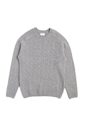 LAMBSWOOL CABLE KNIT CREW NECK JUMPER GREY