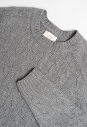 LAMBSWOOL CABLE KNIT CREW NECK JUMPER GREY