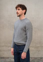 LAMBSWOOL CABLE KNIT CREW NECK JUMPER GREY