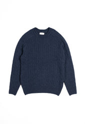 LAMBSWOOL CABLE KNIT CREW NECK JUMPER MIDNIGHT BLUE