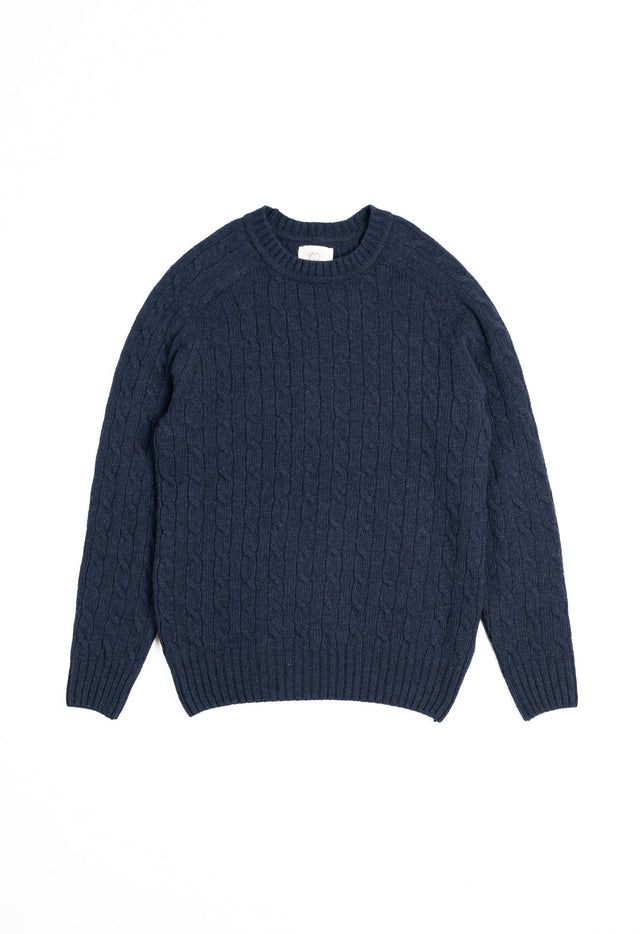 LAMBSWOOL CABLE KNIT CREW NECK JUMPER MIDNIGHT BLUE