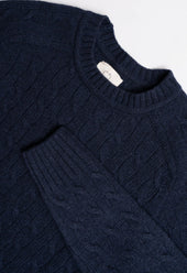 LAMBSWOOL CABLE KNIT CREW NECK JUMPER MIDNIGHT BLUE