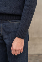 LAMBSWOOL CABLE KNIT CREW NECK JUMPER MIDNIGHT BLUE