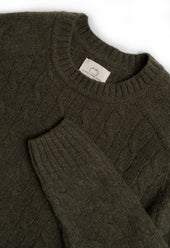 LAMBSWOOL CABLE KNIT CREW NECK JUMPER OLIVE