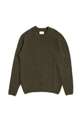LAMBSWOOL CABLE KNIT CREW NECK JUMPER OLIVE