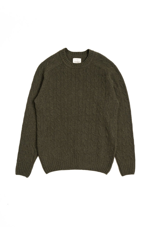 LAMBSWOOL CABLE KNIT CREW NECK JUMPER OLIVE