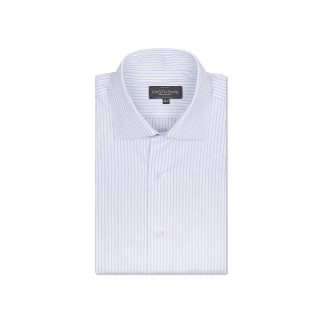 Cutaway Collar Shirt in Blue Stripe Poplin